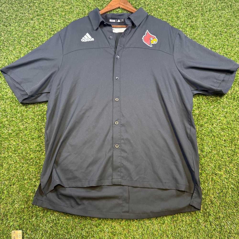 Adidas Louisville Cardinals Climalite Button Down Shirt Mens XL Black Sideline